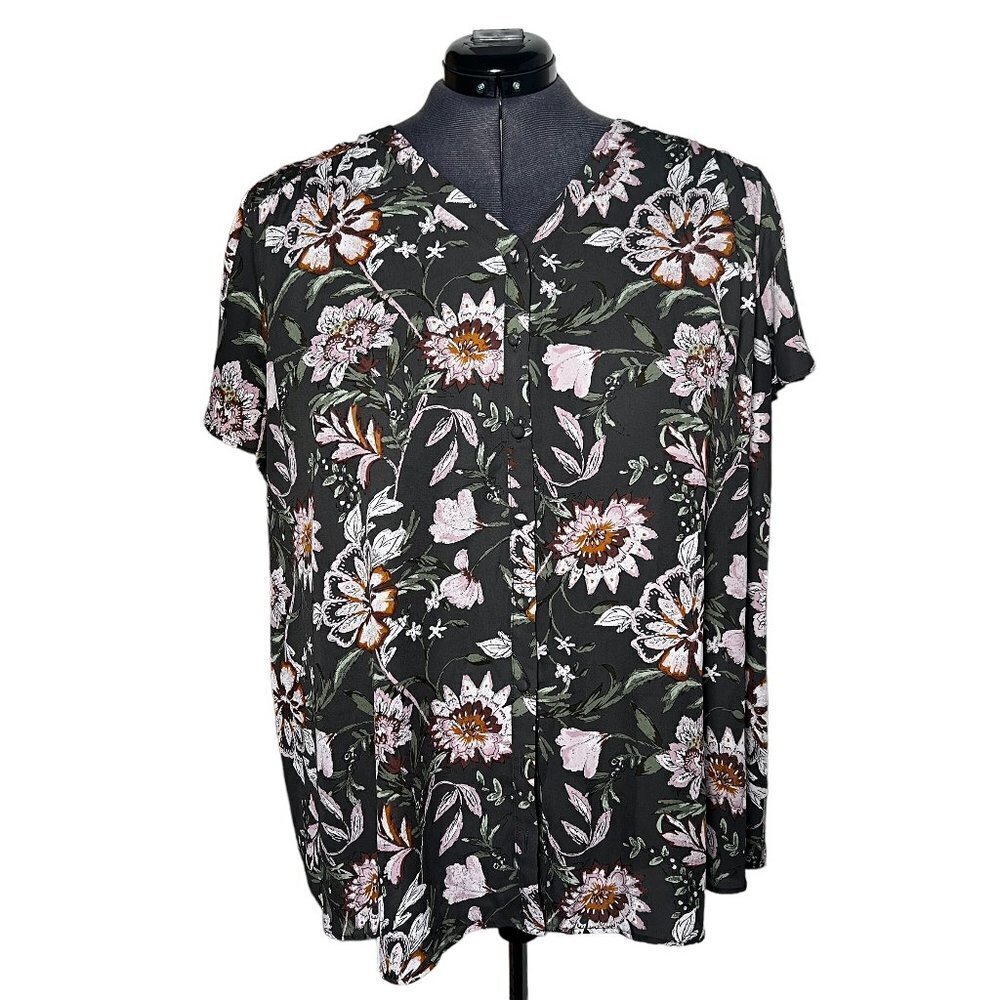 Maurices Gray Flutter Sleeve Button Front Blouse (Size 3X )
